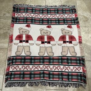 Crown Crafts Christmas Teddy Bears Woven Throw Blanket Cotton Made in USA